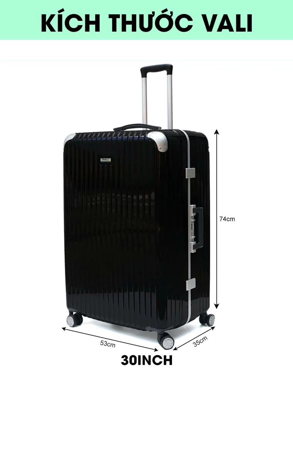Kích thước vali TRIP A93: 74×53×35cm
